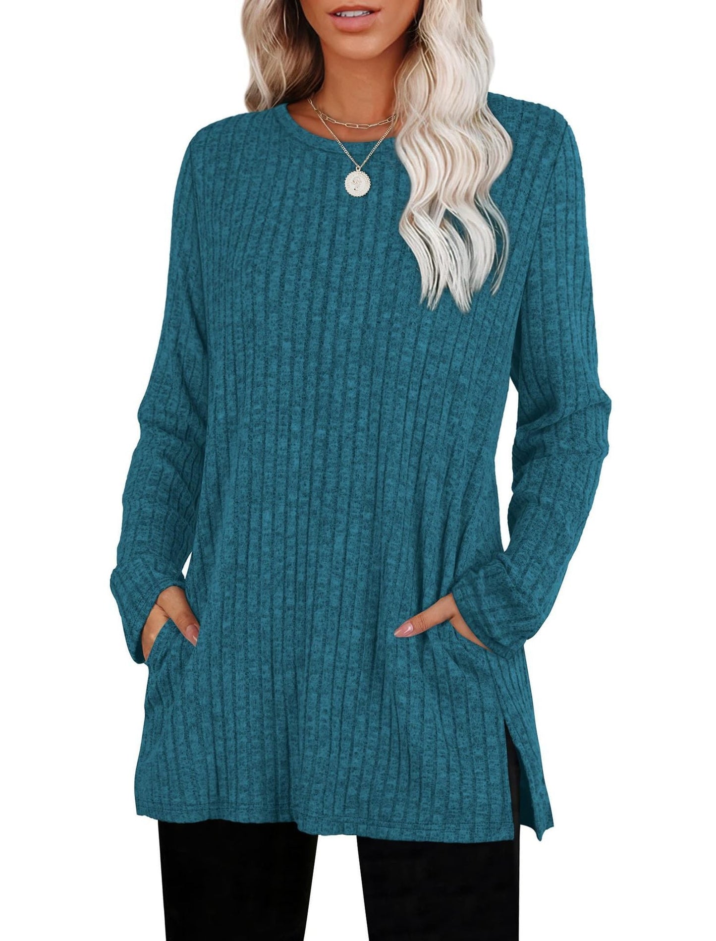 Lockerer Pullover aus geripptem Strickstoff mit Taschen