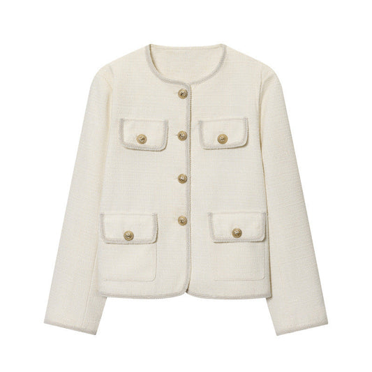 Kurz geschnittene Jacke mit Rundhalsausschnitt und vier Taschen