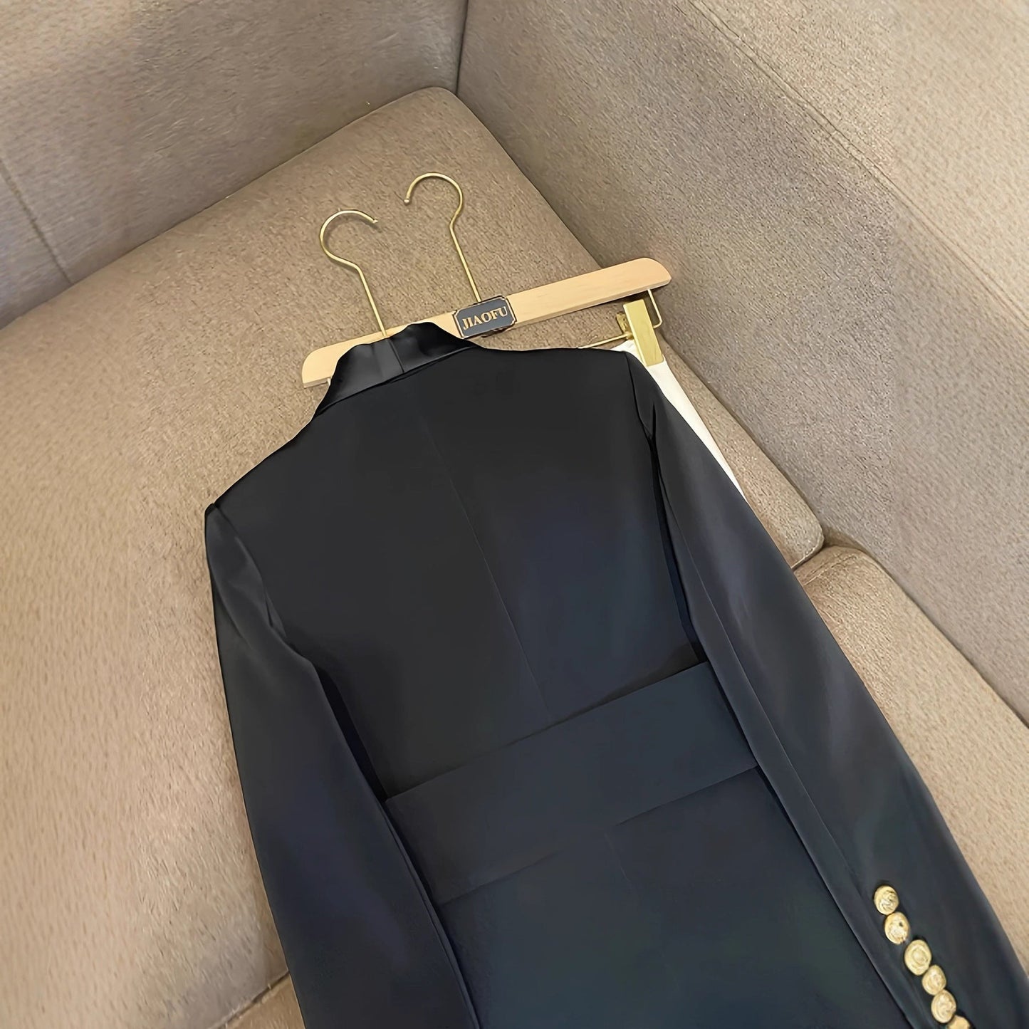 Slim Fit Doppelreihiger Mantel mit Stoffgürtel und Knopfleiste