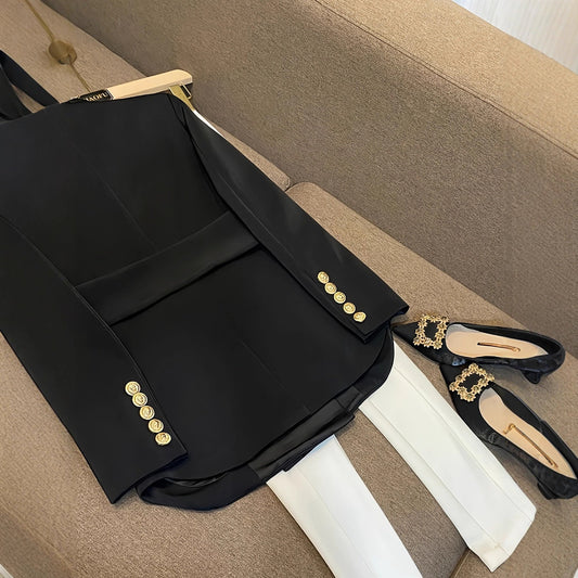 Slim Fit Doppelreihiger Mantel mit Stoffgürtel und Knopfleiste