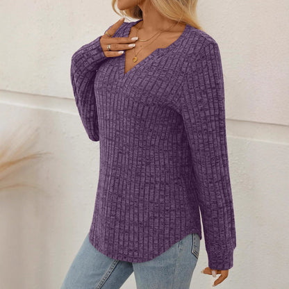 V-Ausschnitt Bluse mit vertikalem Strickmuster