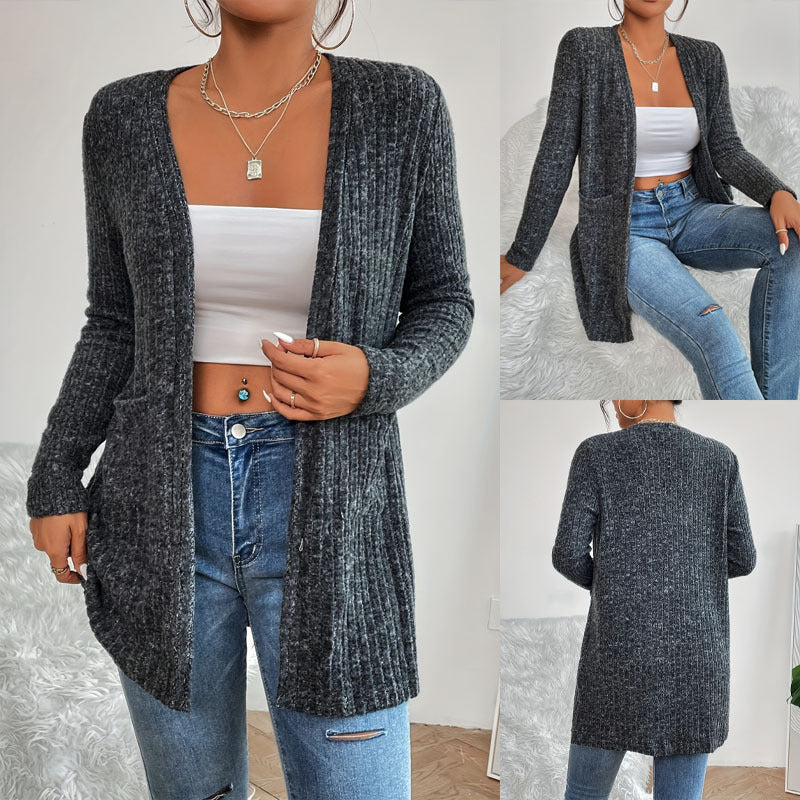 Offen geschnittene Strickjacke mit Taschen und Langarm
