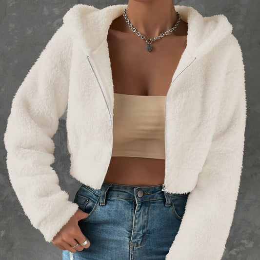 Kurz geschnittene Jacke mit Kapuze und Reißverschluss