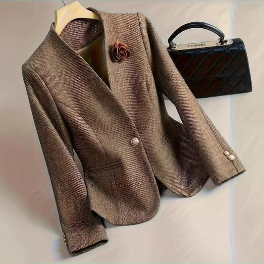 Taillierter Blazer mit Knopfverschluss und Blumenapplikation