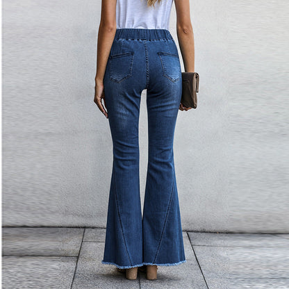 Hose mit Gummibund, ausgestelltem Bein und Knieeinschnitten