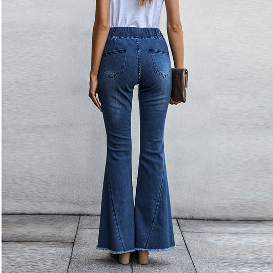 Hose mit Gummibund, ausgestelltem Bein und Knieeinschnitten