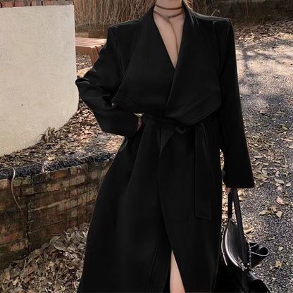 Wickeloptik Mantel mit Reverskragen und Stoffgürtel