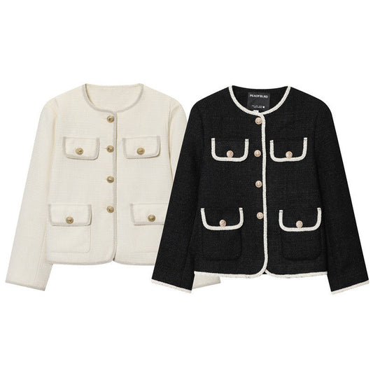 Kurz geschnittene Jacke mit Rundhalsausschnitt und vier Taschen