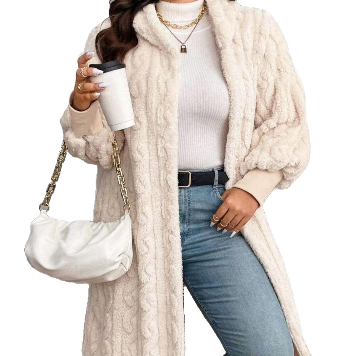 Übergrößen Mantel mit Strukturmuster und langen Ärmeln