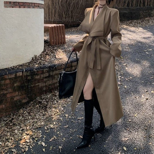 Wickeloptik Mantel mit Reverskragen und Stoffgürtel