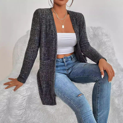 Offen geschnittene Strickjacke mit Taschen und Langarm