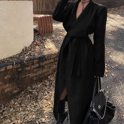 Wickeloptik Mantel mit Reverskragen und Stoffgürtel