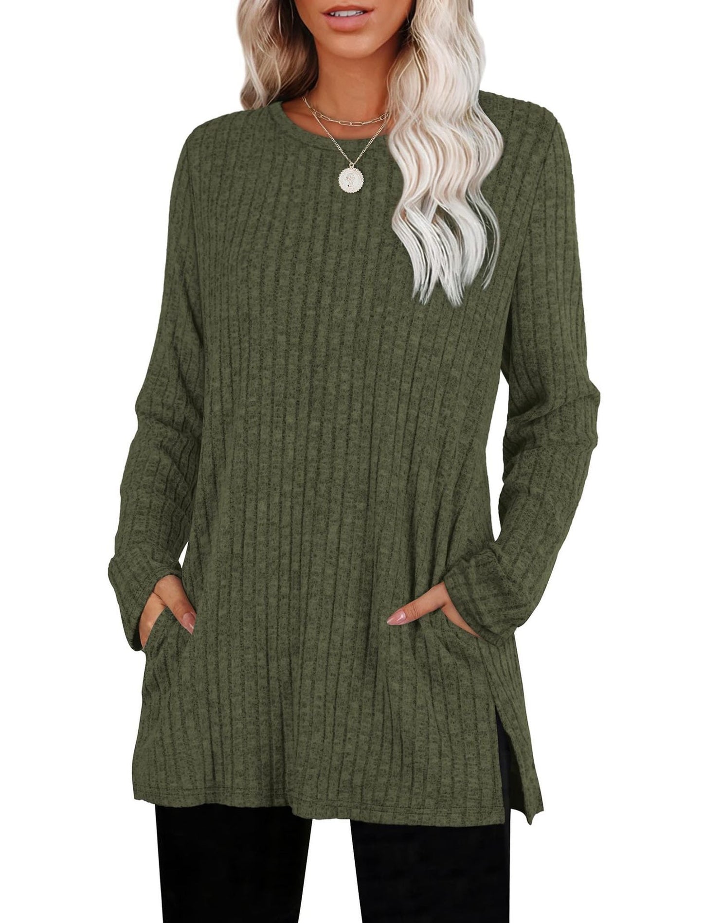 Lockerer Pullover aus geripptem Strickstoff mit Taschen